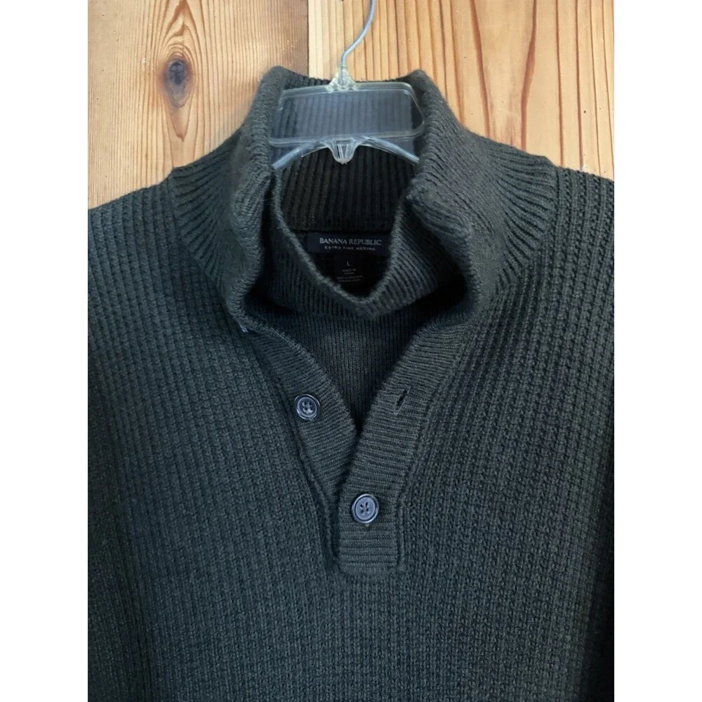 Banana Republic Men's Large Mock Neck Thick Heavy Knitted Sweater Green